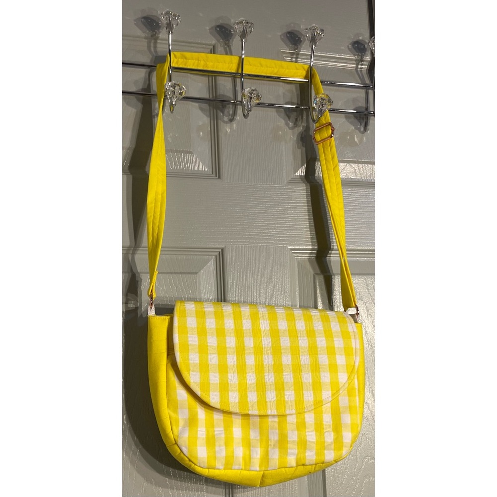 Hand Crafted Yellow And White Checked Crossbody Purse - New